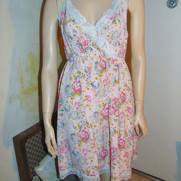 Studio 38 LA Floral Slip Dress Pink Coquette Prairie Cottagecore Mini 6 Medium - Picture 1 of 12